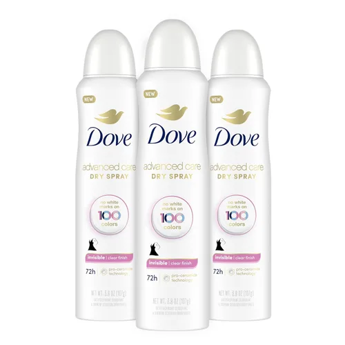 Dove Advanced Care - Desodorante antitranspirante en aerosol con acabado transparente, 3 unidades, desodorante antitranspirante invisible probado en