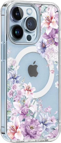 Miniatura 6 de para iPhone 13 Mini Linda Funda Magsafe, Carcasa Protectora y Anti-Shock de Flores, Cubierta de PC+TPU, Magnética, para Mujeres flor (flower 5)