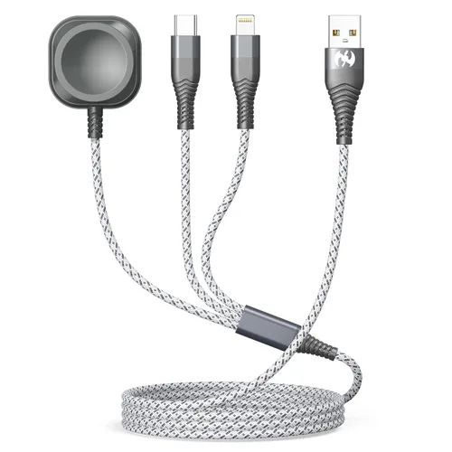 Miniatura 9 de Cable de carga múltiple de 6 pies para Apple Watch, puerto USB AM trenzado de nailon a Lightning tipo C, cable USB C para iWatch, cargador