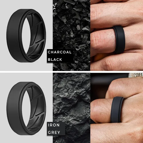 Miniatura 3 de ThunderFit - Anillos de boda y compromiso de silicona para hombres, con ranuras internas de ventilación y diseño elegante con borde escalonado