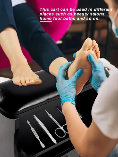 Miniatura 7 de Kalolary Reposapiés de pedicura, manicura con ruedas de piel sintética, reposapiés de belleza para el hogar, reposapiés, pedicura, reposapiés