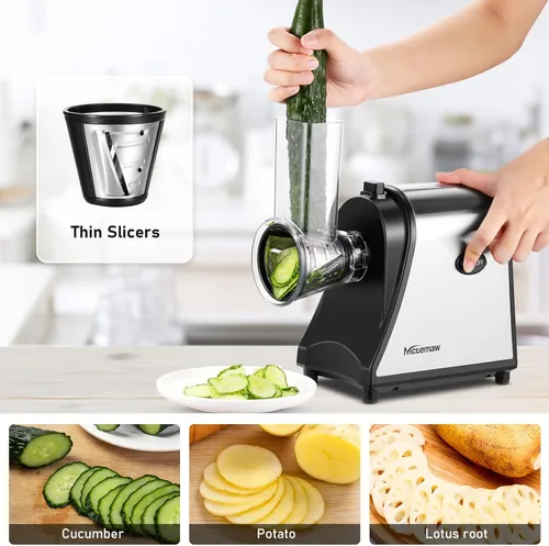 Miniatura 2 de Rallador de queso eléctrico 5 en 1 con 5 cuchillas, trituradora de queso de un solo toque de 250 W y rebanadora de verduras para queso, frutas