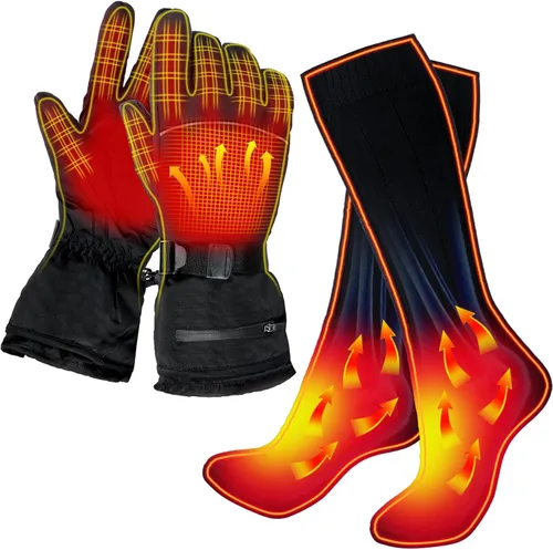 Suhine 2 pares de guantes calentados y calcetines para manos y pies para hombres y mujeres, guantes con batería recargable, guantes de invierno