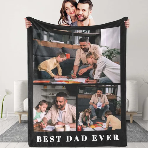 Miniatura 9 de Manta personalizada para el día del padre con collage de fotos, manta personalizada con fotos para papá/abuelo/regalos de hija o hijo, manta