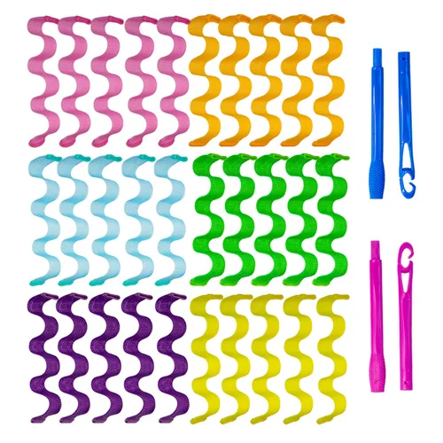 30 rulos de pelo sin calor, rizadores ondulados, kit de peinado con 2 juegos de ganchos, rizadores en espiral sin calor para cabello corto y mediano