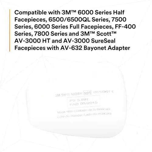 Miniatura 9 de 3M Filtro respirador N95, 5N11, desechable, ayuda a proteger contra partículas no a base de aceite, uso con respiradores 3M serie 5000 o cartuchos