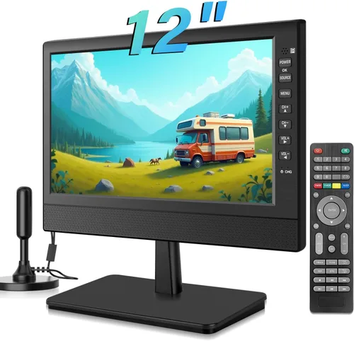 Jexiop TV plana portátil de 12", TV pequeña con sintonizador digital - HDMI - USB - conector para auriculares - CA/CC - entrada de 12V - uso en