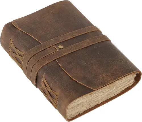 Miniatura 20 de KomalC Diario de cuero hecho a mano Cuaderno de escritura Diario Bloc de notas diario encuadernado para hombres y mujeres, papel sin líneas