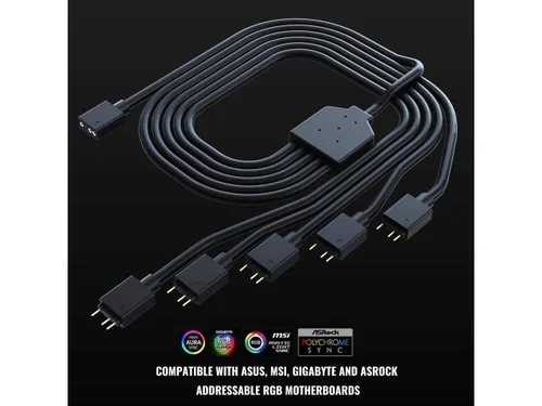 Miniatura 8 de Cooler Master Cable divisor ARGB de 1 a 5 V / 5 V - Compatible con RGB direccionable de 3 pines - Cable de sincronización LED para soporte