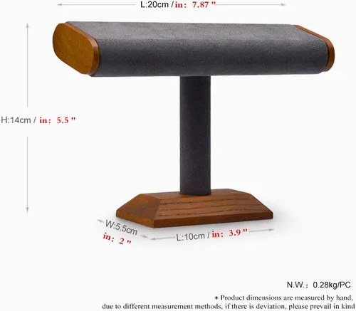 Miniatura 7 de Oirlv Soporte de exhibición de reloj en T de madera maciza soporte organizador de joyas para reloj pulsera encimera mesa de joyería gris