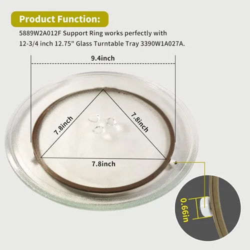 Miniatura 2 de 5889W2A012F, 5889W2A012D, 5889W2A012P Horno de microondas, plato giratorio, anillo de soporte de rodillo giratorio de 9.5 pulgadas, compatible