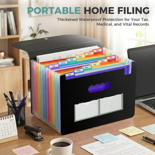 Miniatura 8 de SKYDUE Organizador de archivos de acordeón, carpeta de archivos expandible con 13 bolsillos, organizador portátil de recibos de papel para Negro