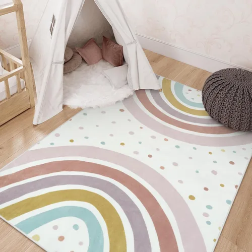 Miniatura 11 de STARUIA Alfombra lavable de arco iris para guardería de niñas, alfombra pequeña de 3 x 5 pies, alfombras de área coloridas para dormitorio de niños