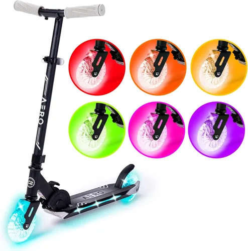 Patinete Aero para niños de 5 a 8 años, luces dinámicas, freno de mano y absorción de golpes, scooter de 2 ruedas para niños y niñas, plegable y