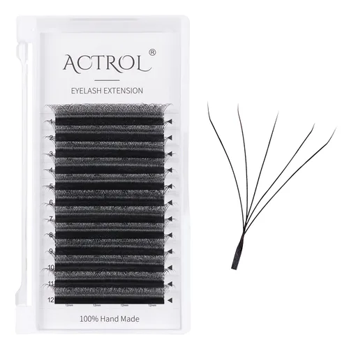 Extensiones de pestañas 5D W, color negro, 0.003 in, rizo C, 0.354 in, volumen individual, YY, extensiones de pestañas en forma de W, fáciles de