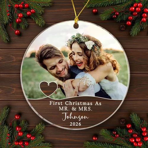 Miniatura 8 de Adorno de Navidad con foto personalizada 2025 para la familia, aniversario como el señor y la señora abuelos, carga cualquier imagen, cualquier foto