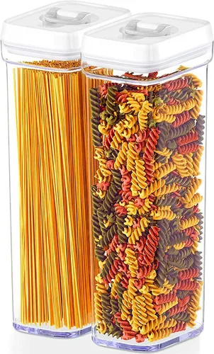 Miniatura 15 de DWËLLZA KITCHEN Recipientes herméticos de almacenamiento de alimentos con tapas blancas de 2 litros, 4 piezas de plástico transparente para 04 - 2