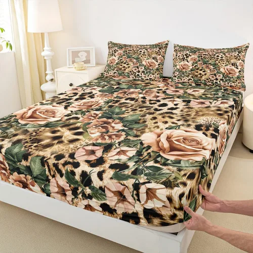 Miniatura 15 de Juego de sábanas con estampado de manchas de piel de cheetah abstracto, sábana bajera tamaño individual para niños, niñas y mujeres, decoración