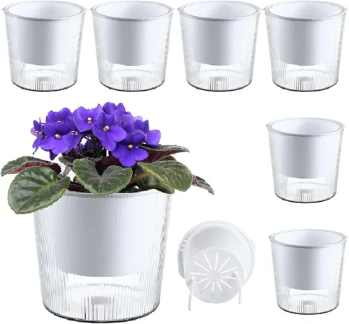 Miniatura 10 de Pack de 6 Macetas de 11.4 cm de Riego Automático y Transparentes para Plantas de Interior, Macetas de Plástico con Mecha para Orquídeas Medianas