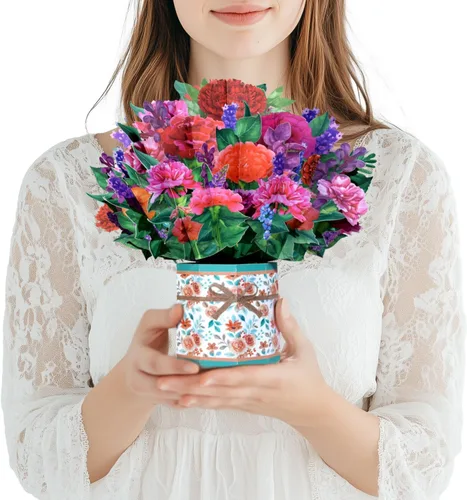 Tarjeta emergente 3D floral colorida, tarjeta de felicitación de primavera para el día de la madre, Pascua, cumpleaños o aniversarios, tarjeta de