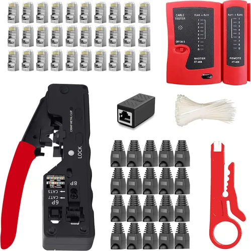 Miniatura 7 de LEATBUY Kit de crimpadora CAT5 CAT6 RJ45 Juego de herramientas de crimpado de paso, herramienta de red de crimpado Ethernet, cortador de cables LAN