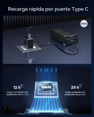 Miniatura 7 de Cargador Portátil 60000mAh Banco de Energía - Carga Rápida 22.5W Paquete de Batería Externa, Pantalla LED USB C Cargador de Teléfono Celular