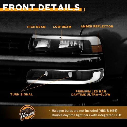 Miniatura 5 de WEELMOTO Juego de faros delanteros para 99-02 Chevy Silverado 1500 2500; para 01-02 Silverado 1500HD 2500HD 3500HD; para 00-06 Tahoe Suburban 1500