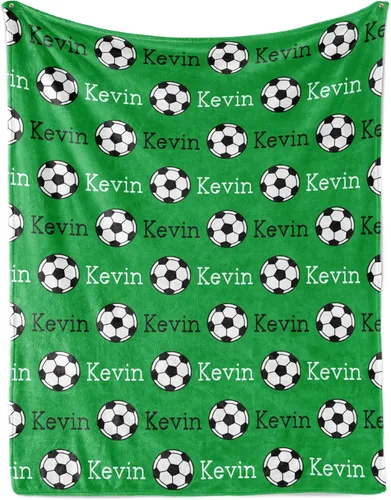 Manta de fútbol personalizada con nombre, mantas personalizadas suaves para deportes de fútbol, mantas de cama verde, regalo personalizado con