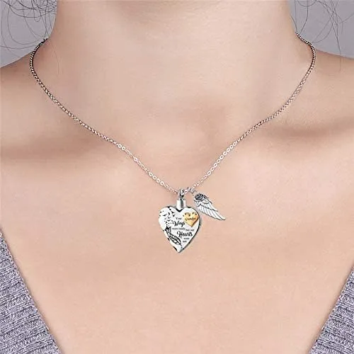 Miniatura 5 de misyou Collar de cremación de corazón para cenizas, joyería de cremación con 12 piedras natales, collar de urna conmemorativa de alas de ángel