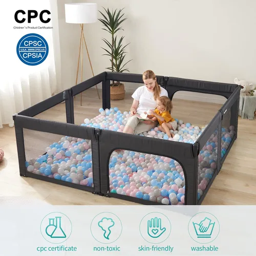 Miniatura 2 de Doradotey - Corralito plegable ajustable para bebés y niños pequeños, corralito de juego grande para bebés y niños pequeños (negro)
