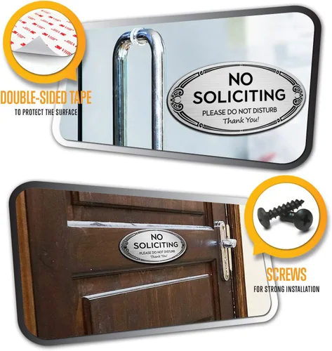 Miniatura 4 de SignSeries Letrero de No Soliciting para el hogar y la oficina, 3 x 6 pulgadas, accesorios de montaje incluidos, fácil instalación en pared, vidrio