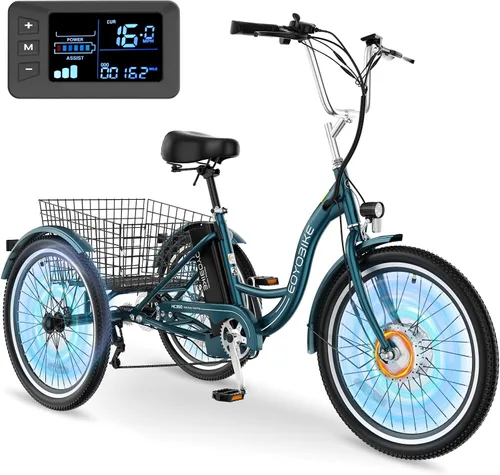 Miniatura 7 de MOPHOTO Triciclo eléctrico para adultos y personas mayores, E-Trike de 3 ruedas de 24/26 pulgadas con batería extraíble de 36 V motor de 350 W
