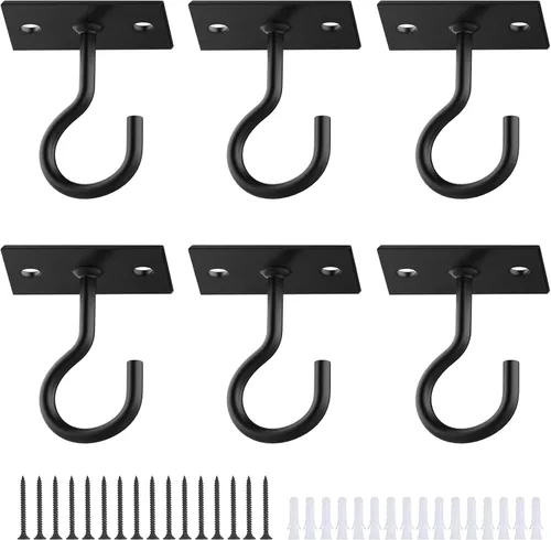 Miniatura 12 de Ganchos para plantas, paquete de 2 soportes de metal para colgar plantas de 6 pulgadas, gancho decorativo para comederos de pájaros, macetas, Negro