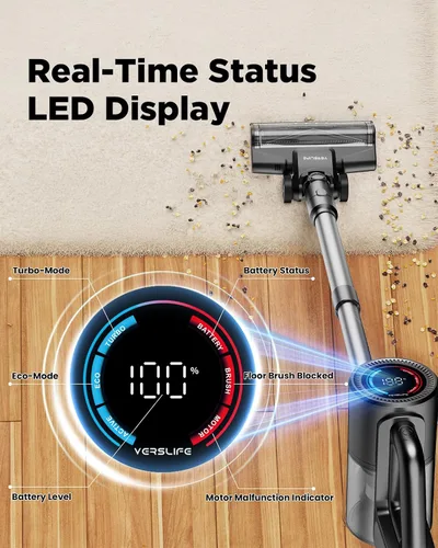 Miniatura 2 de Aspiradora inalámbrica, 500 W/40 KPA, aspiradora de palo ligera de hasta 40 minutos de tiempo de funcionamiento, pantalla LED y faros verdes