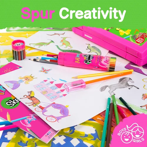 Miniatura 7 de Kit de plantillas de dibujo para niños, juego de 60 piezas de arte con más de 370 formas, bloc de bocetos y lápices de colores para manualidades