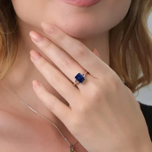 Miniatura 5 de Gem Stone King Anillo de compromiso solitario con diseño clásico de vástago dividido para mujer, plata de ley 925, piedra natal de piedra preciosa
