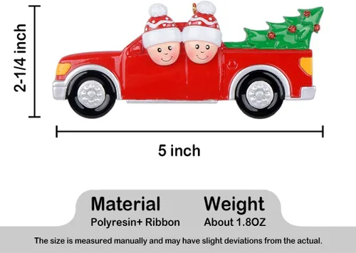 Miniatura 6 de Adorno de Navidad familiar personalizado 2024 Familia de 2 personas que llevan árbol de Navidad para el hogar, camión rojo, hecho a mano, regalo