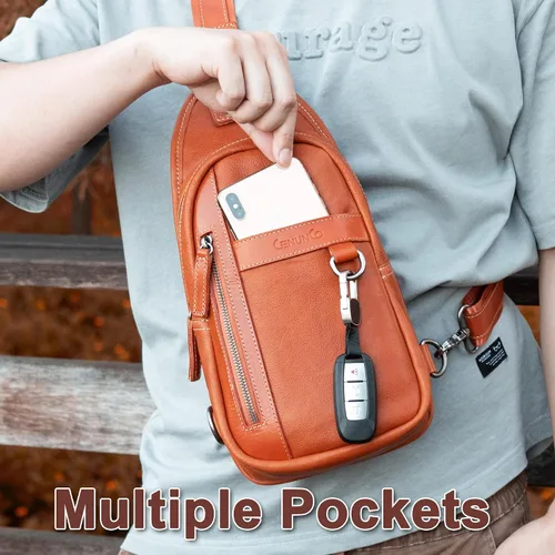 Miniatura 3 de CENUNCO Geniune - Bolso bandolera de cuero para hombres y mujeres, bolso cruzado para el hombro, mochila para el pecho