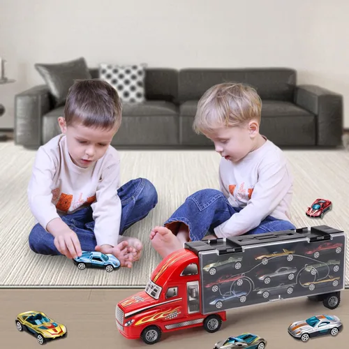 Miniatura 3 de BoomCaCa - Juego de transporte de camiones de juguete con 18 autos deportivos en juguetes de camiones, juguetes para niños y niñas de 3 a 10 años