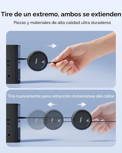 Miniatura 3 de Baseus Cable USB C a USB C, cable de carga rápida retráctil USB C 5A de 100 W, cable de carga rápida USB tipo C de 4 etapas de longitud
