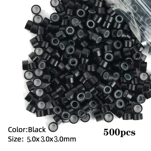 Miniatura 4 de Kit de herramientas de extensiones de cabello, accesorios profesionales de peluquería, 500 piezas de cuentas de micro anillo, 1 alicates de Negro