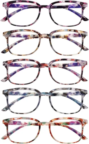 Paquete de 5 lentes de lectura con bloqueo de luz azul para mujeres, lectores de computadora con bisagra de resorte Multicolor-2