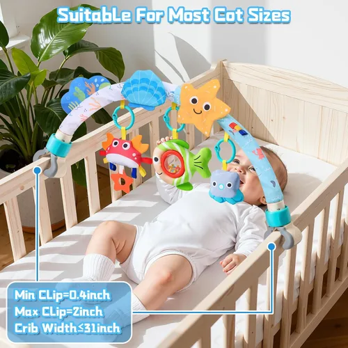 Miniatura 6 de Juguetes de asiento de automóvil para bebés de 0 a 6 meses, cochecito de arco para 6 a 12 meses, moisés móvil para bebés, juguetes para colgar