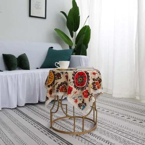 Miniatura 2 de Aothpher Manteles pequeños de 24x24 pulgadas modernos de estilo bohemio con flores de jacquard lavables con encaje para mesa de comedor