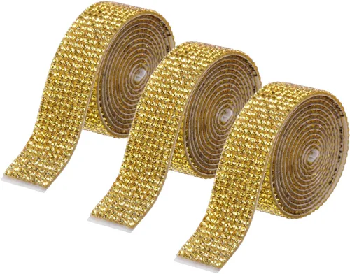 Miniatura 19 de MECCANIXITY 3 rollos de cinta de diamantes de imitación autoadhesiva de 3 yardas y 0.315 in para proyectos de artes y manualidades, pasteles de Beige