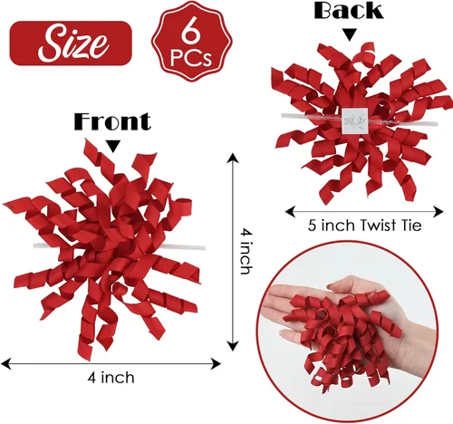 Miniatura 2 de AIMUDI Lazos rizados rojos de 4 pulgadas, lazos de cinta rizada autoadhesivos, lazos para envolver regalos, cinta de grogrén, lazos para bolsas