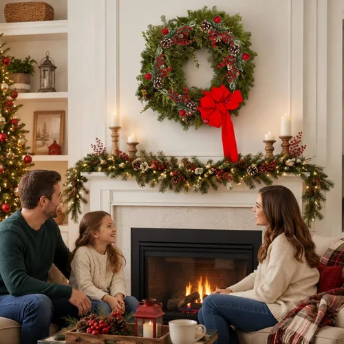 Miniatura 3 de BANBERRY DESIGNS Púas de Navidad – Plantación de piña con punta de nieve – racimos de bayas rojas y manzanas – Decoración – Artesanía – 9 piezas