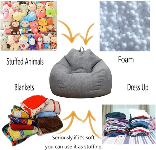 Miniatura 6 de Puf para adultos, puf para almacenamiento de animales de peluche, con cómoda almohada y reposapiés, para organizar juguetes de peluche o textiles
