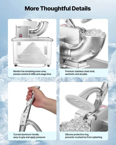 Miniatura 5 de VEVOR Trituradora de hielo comercial 661LBS/H, máquina eléctrica de cono de nieve de 350 W con 4 cuchillas, máquina de hielo afeitado de acero