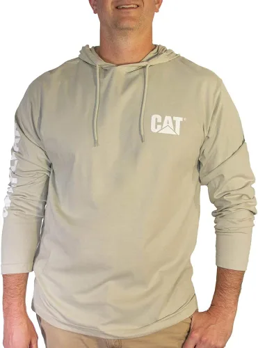 Miniatura 35 de Caterpillar Camisas largas con capucha para hombre con protección UPF 50, control de humedad y logotipo de gato en la manga